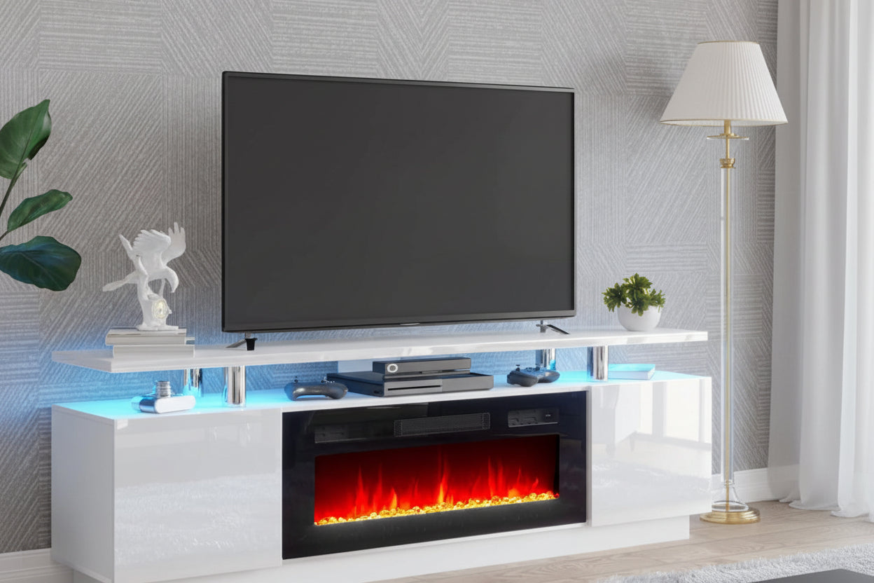 Mirror Furniture White Fireplace TV Cabinet With Led Lights Amazon European And American Explosions Panel Furniture Factory Wholesale