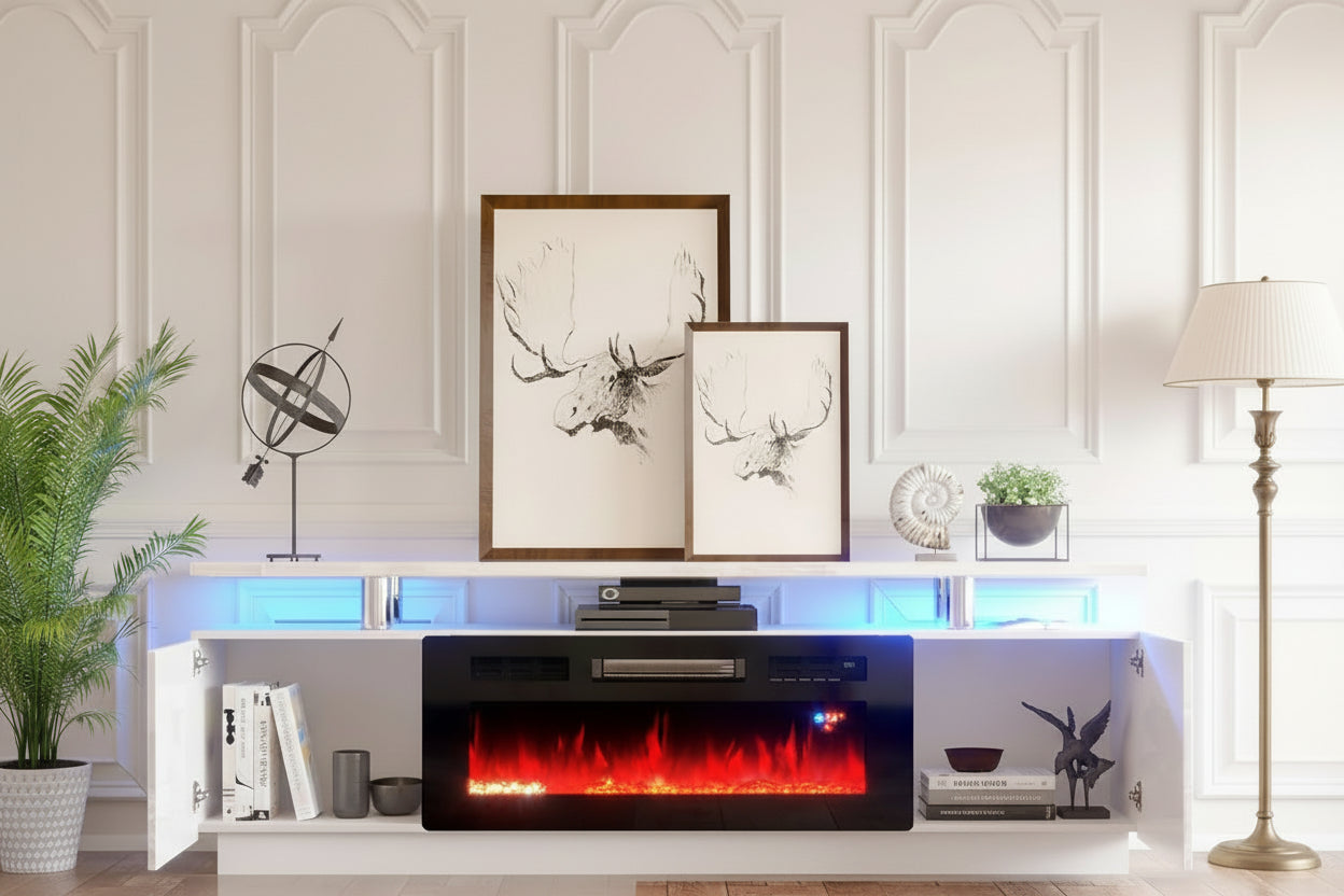 Mirror Furniture White Fireplace TV Cabinet With Led Lights Amazon European And American Explosions Panel Furniture Factory Wholesale