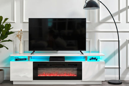 Metallic TV Stand with LED Fireplace