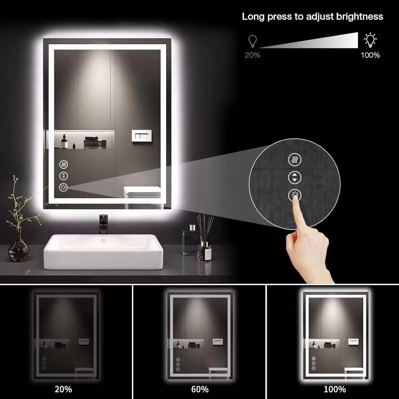Amazon Cross-border Foreign Trade North America Square Defogging Bathroom Mirror Bathroom LED Lamp Mirror Touch Smart Mirror